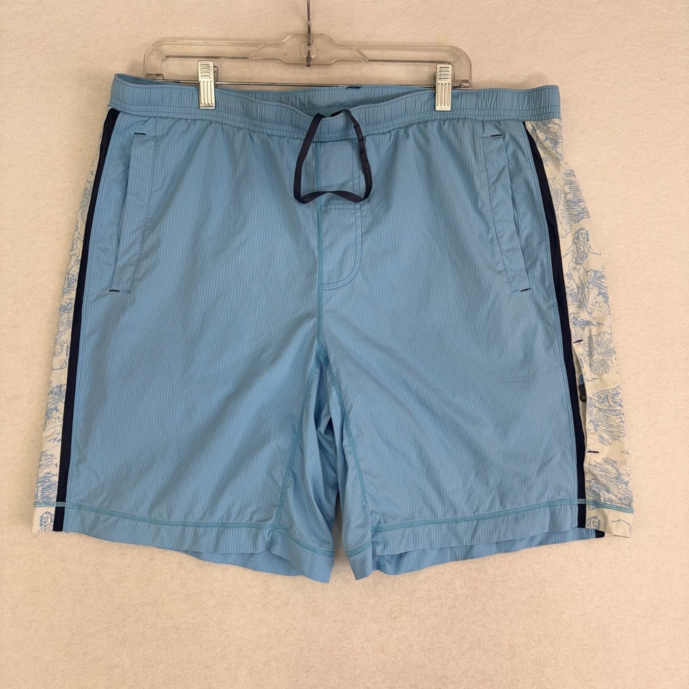 Lululemon Board Shorts Men XL Blue Striped Hula Girl‎ Print 8" Swim Trunks